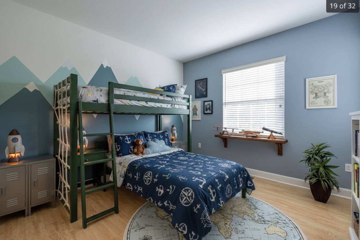 After - interior transformation: Design type: interior. Style Ref: None. Instructions: kids room for boy