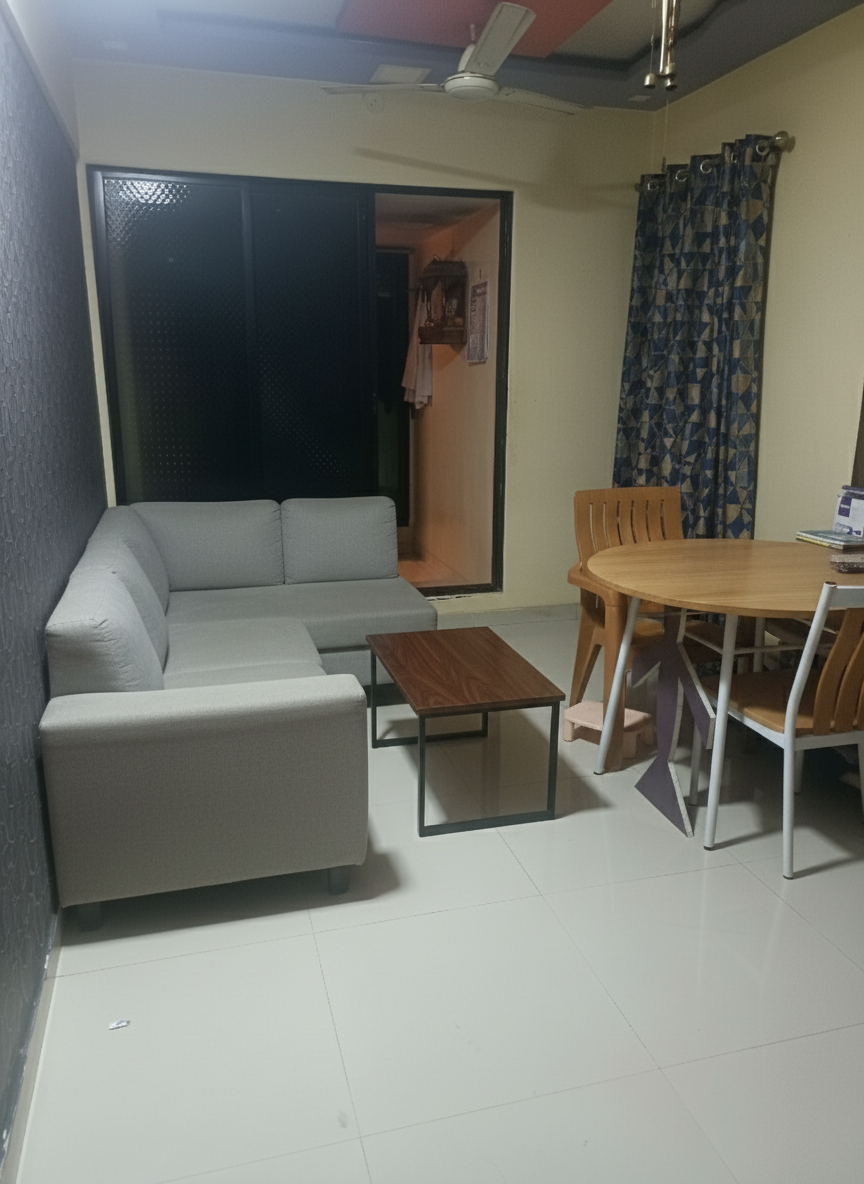 After - interior transformation: Design type: interior. Style Ref: None. Instructions: Insert L shape sofa at the left side