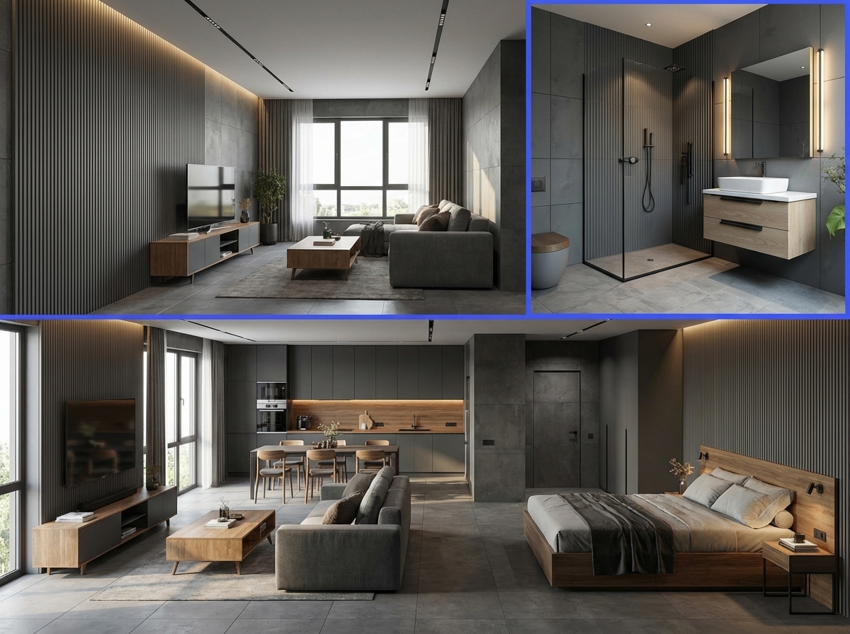 After - floorplan to_3d transformation: [FLOORPLAN-TO-3D-SIDEVIEW] Style Ref: https://s3.us-west-1.amazonaws.com/dev.nvwa.user.image/landingpage/bathroom/SlateGrey_Modern.jpg. Instructions: 