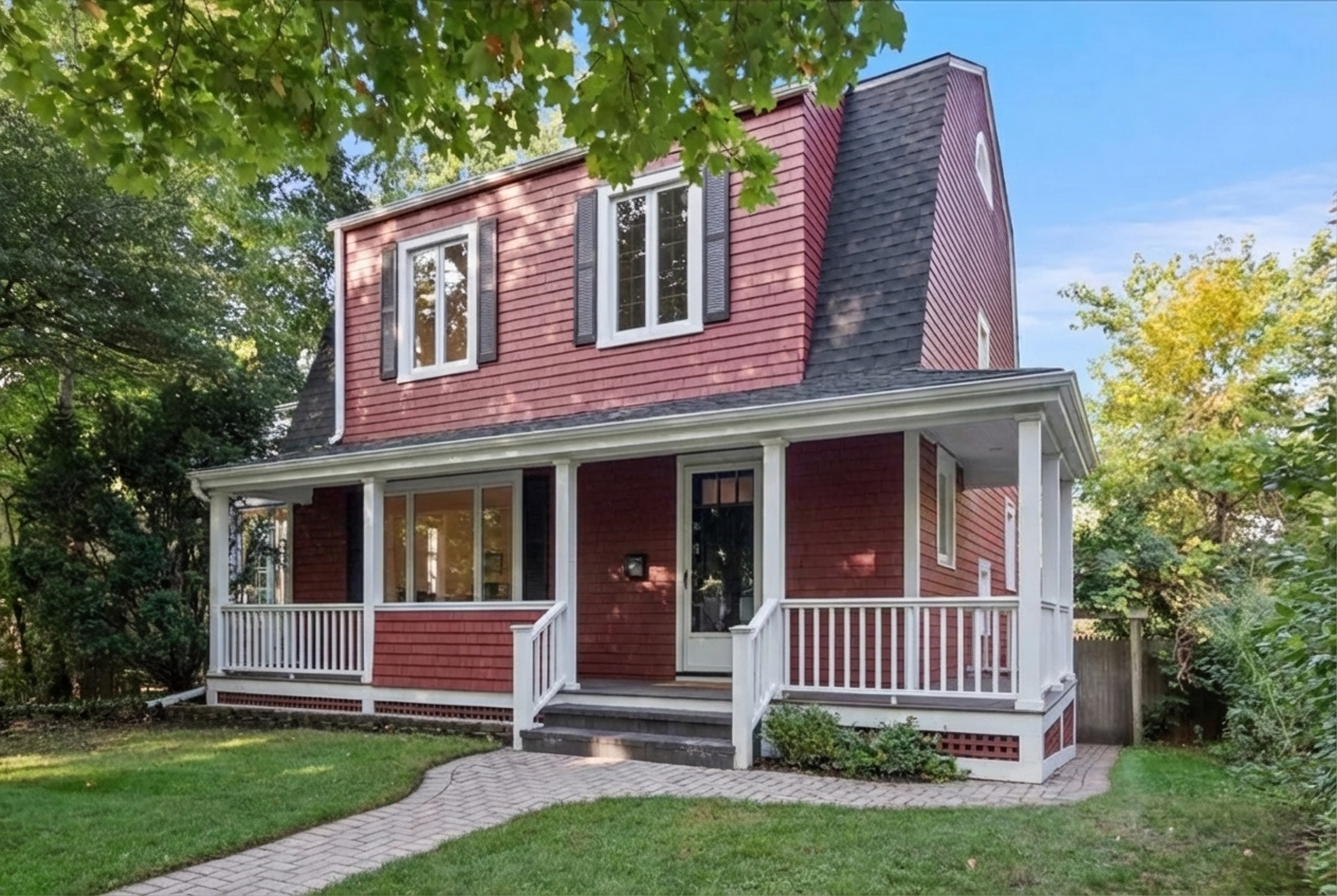 After - exterior transformation: Design type: exterior. Style Ref: None. Instructions: Add a full-length front porch that matches the style of the house.
leave the rest of the house unchanged.